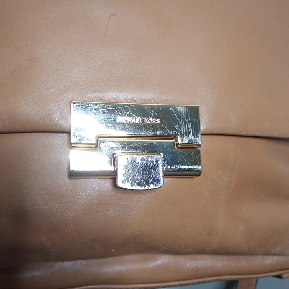 Michael Kors Carmel Tan leather Satchel Shoulder Crossbody Bag Multi-Pocket